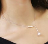 Y型珍珠项链可调节玫瑰金锁骨链女短夏18K彩金日韩国钛钢配不掉色