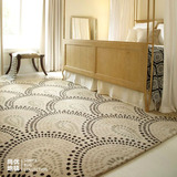 纯羊毛手织客厅茶几地垫欧式现代卧室床边地毯扇形点子图案驼咖色
