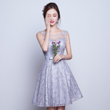 韩或2016春季新款伴娘服短款小礼服裙 银灰色姐妹裙 伴娘团礼服女