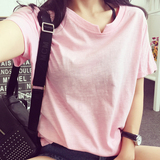 蘑菇街女装夏季新款韩版纯色V领上衣竹节棉休闲短袖T恤女半袖衫潮
