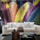 欧式复古沙发背景墙壁纸 卧室个性定制壁画创意艺术墙纸 彩色羽毛