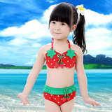 包邮草莓可爱比基尼 儿童泳衣女童宝宝分体泳装婴儿游泳衣裤带帽