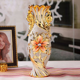 欧式花瓶景德镇陶瓷镀金家居结婚客厅装饰小花插富贵竹花艺摆件