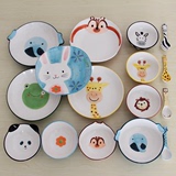 手绘动物创意陶瓷碗儿童米饭碗套装卡通菜盘子可爱早餐甜品碗餐具