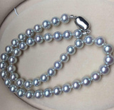 akoya天然珍珠项链 银灰色9-9.5mm花珠级别 日本东珠海水珍珠