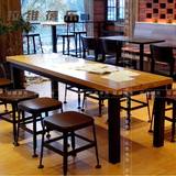 美式LOFT风格实木餐桌西餐厅长方桌咖啡桌星巴克餐台餐饮桌椅组合