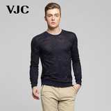 VJC/威杰思2016春季薄款毛衣男青年长袖提花圆领套头修身针织衫