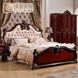 欧式双人床实木雕花新古典床公主床真皮家具1.8m婚床奢华卧室新品