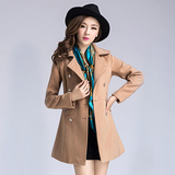 2015秋冬装新款韩版女装中长款简约修身短款呢子大衣厚毛呢外套潮