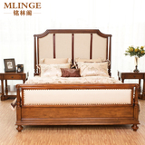 铭林阁家具美式床双人床美式乡村全实木床1.8米小美式布艺床特价