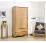 简约宜家实木橡木衣柜整体2门双门两门开门中小户型卧室订制 衣柜