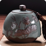 陶瓷 汝窑紫砂密封陶罐包装礼盒大号哥窑冰裂普洱茶罐红龙 茶叶罐