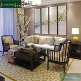 新中式实木沙发三人组合简约现代样板房客厅沙发床售楼处酒店家具