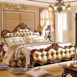 法莉娜 美式实木床 欧式床新古典双人床深色 法式1.8米皮艺床 R08