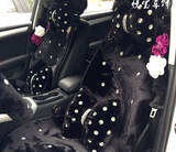 秋冬季时尚黑色韩国绒镶钻高档女士汽车坐垫通用蔷薇花水钻座垫套