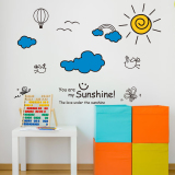 韩国风卡通假日阳光太阳英文热气球儿童房装饰墙贴幼儿园宝宝贴纸