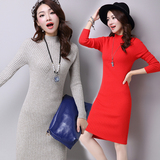 2015秋冬季新款韩版半高领毛衣女套头中长款打底衫修身包臀针织衫