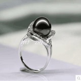 天然大溪地黑珍珠戒指可调节海水珍珠珠母亲节送妈妈女友