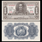 【美洲】全新 玻利维亚1比索 外国纸币 1928年 P-128c
