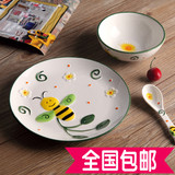 可爱儿童手绘陶瓷餐具套装礼品 创意碗盘勺卡通系列 动物 米饭碗