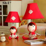 树脂创意布艺台灯可爱卡通女孩小红帽儿童房卧室装饰床头灯可调光