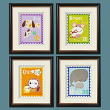 彩色邮票动物图案卡通动漫儿童房美国原版进口画芯装饰画有框挂画