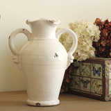 美式乡村客厅家居装饰品摆设陶瓷花瓶摆件陶罐大复古做旧双耳花器
