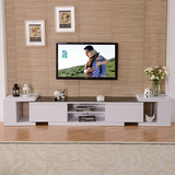 宜家简约现代电视柜可伸缩白色橡木纹电视机柜黑色钢化玻璃地柜