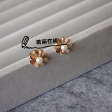 韩版欧美质感小雏菊花朵珍珠耳钉14K玫瑰金彩金钛钢花蕊精致小巧