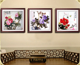 红木中式国画牡丹花开富贵有框画墙挂壁画客厅餐厅卧室茶庄装饰画