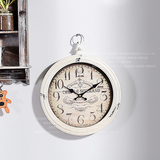 美式客厅墙面复古装饰钟表 罗威圆形怀表式铁艺挂钟