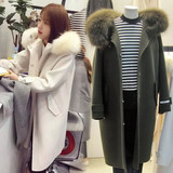 秋冬新款韩版女装加厚连帽奢华超大貉子毛领羊绒毛呢大衣外套