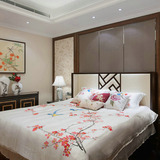 新中式水曲柳实木双人床 现代简约1.8米婚床创意布艺皮艺软包床