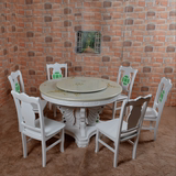 全实木欧式小户型 白色大理石餐桌椅组合圆形饭店酒店餐台家具