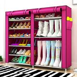 大容量简易鞋柜鞋架不锈钢简约现代门厅柜铁艺组装多层帆布艺欧式