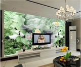 3D立体大型无缝壁画壁纸墙纸玉雕浮雕仙鹤客厅卧室沙发电视背景墙