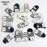 春秋女式士纯棉袜子中筒袜日系猫咪潮黑白色创意个性shibuya涉谷