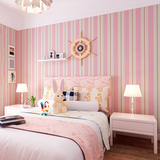 简约现代墙纸客厅 卧室地中海壁纸温馨竖条纹无纺布粉色 儿童墙纸