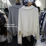 韩国LT Shop新款圆领套头宽松兔绒蝙蝠袖厚毛衣针织衫女