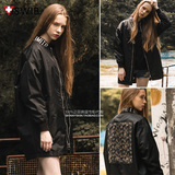 韩国正品SWIB代购专柜直邮 15新女款黑色街头潮衫中长款夹克外套