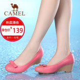 【热卖】Camel骆驼女鞋 新款羊皮圆头甜美浅口坡跟单鞋女中跟女鞋