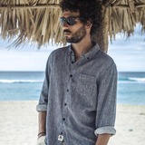 AK男装2016春季新款男士自由古巴休闲棉麻条纹衬衫