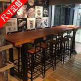 美式实木简约咖啡厅桌椅组合酒吧高脚桌复古星巴克靠墙吧台长方形