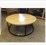 金属无门美式乡村LOFT工业风格复古圆形客厅茶几桌铁艺做旧实木桌