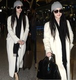 2016春季女装范冰冰明星机场同款白色羊绒大衣长款修身毛呢外套