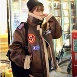 韩国代购麂皮绒短外套女羊羔毛皮毛一体机车外套夹克 加厚