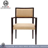 新中式休闲椅 古典时尚印花 布艺实木餐椅 售楼会所洽谈形象椅