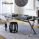 william 不锈钢架钢化玻璃面6人座餐桌哑光烤漆简约现代家具定制