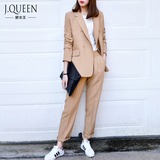 2016春装新款韩版宽松双排扣小西装外套女直筒长裤时尚套装两件套