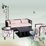 新中式花鸟布艺印花套装沙发组合后现代酒店会所家具全实木沙发椅